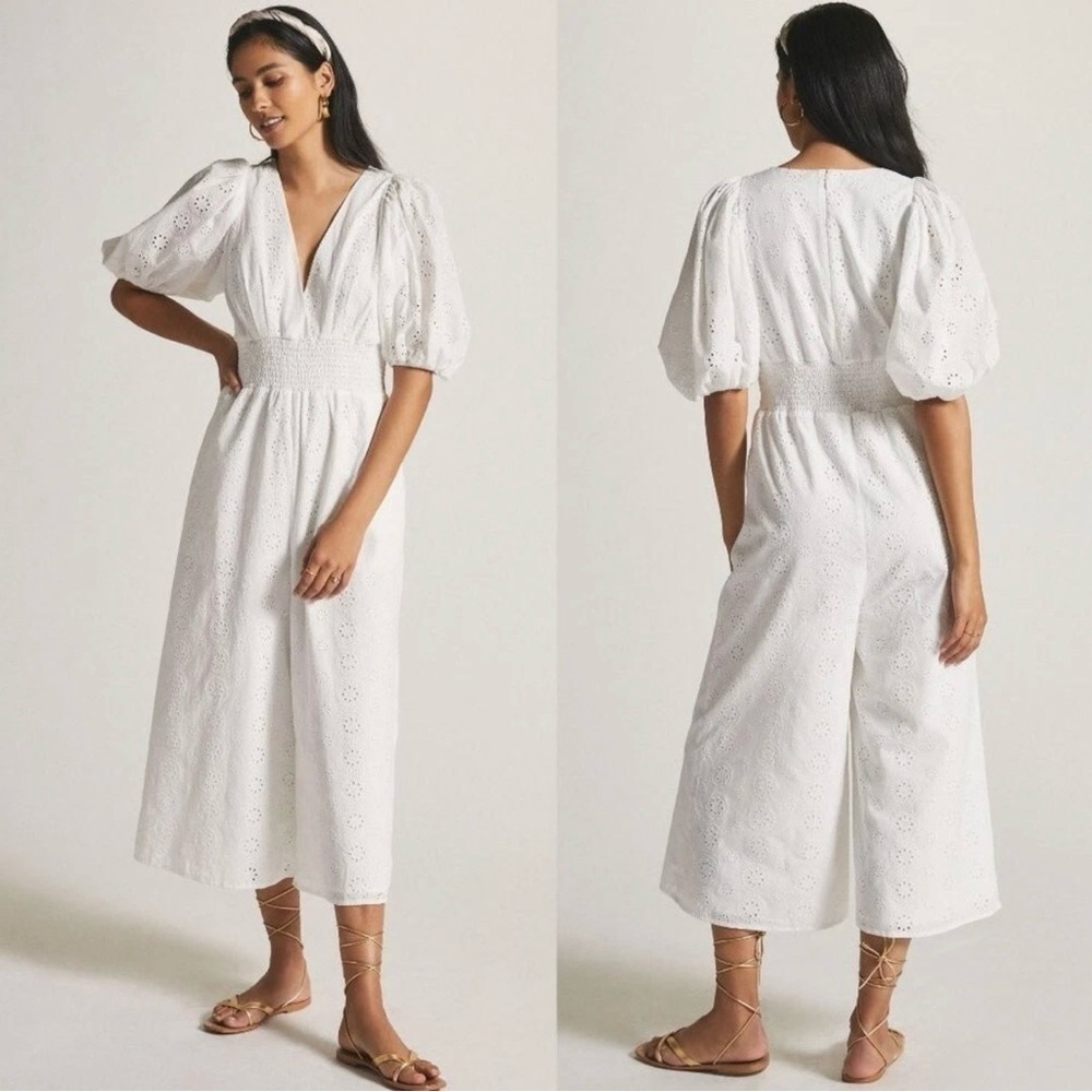 Anthropologie Hutch Smocked-Waist Eyelet Jumpsuit Size xl